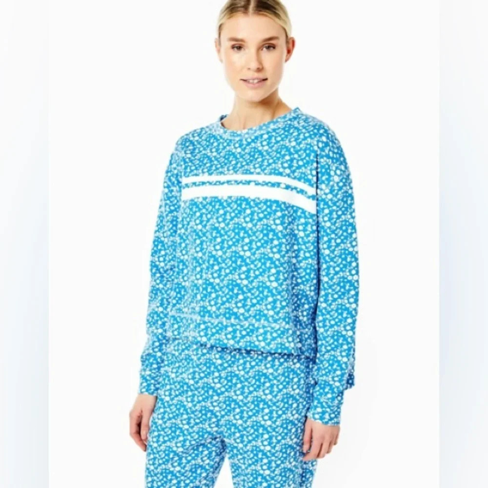 NWT ADDISON BAY Lombard Crewneck In Courtside Blue Floral Top XS